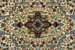 Cream & Navy Floral 3X10 Kirman Oriental Runner Rug