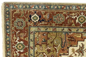 Cream Geometric 9X12 Heriz Serapi Oriental Rug