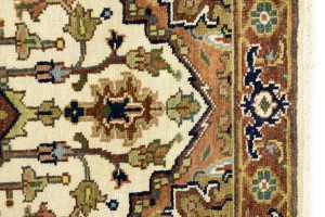 Cream Geometric 3X8 Heriz Serapi Oriental Runner Rug