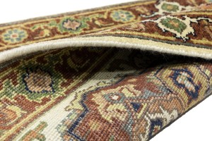 Cream Geometric 3X10 Heriz Serapi Oriental Runner Rug