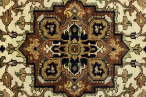 Cream Geometric 3X10 Heriz Serapi Oriental Runner Rug
