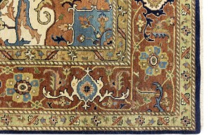 Dark Navy Geometric 10X14 Heriz Serapi Oriental Rug