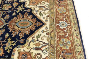 Dark Navy Geometric 10X14 Heriz Serapi Oriental Rug
