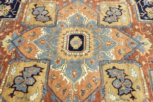 Dark Navy Geometric 10X14 Heriz Serapi Oriental Rug