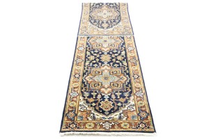 Dark Navy Geometric 2'6X12 Heriz Serapi Oriental Runner Rug