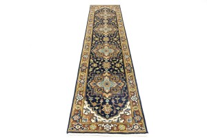 Dark Navy Geometric 2'6X12 Heriz Serapi Oriental Runner Rug