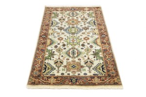 Cream & Rust Tribal Geometric 3X5 Indo-Karajeh Oriental Rug