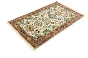 Cream & Rust Tribal Geometric 3X5 Indo-Karajeh Oriental Rug