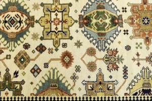 Cream & Rust Tribal Geometric 6X9 Indo-Karajeh Oriental Rug