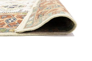Cream & Rust Tribal Geometric 8X10 Indo-Karajeh Oriental Rug