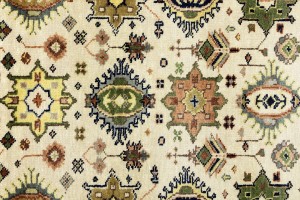 Cream & Rust Tribal Geometric 3X14 Indo-Karajeh Oriental  Runner Rug