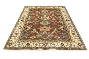Rust & Cream Tribal Geometric 6X9 Indo-Karajeh Oriental Rug