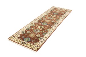 Rust & Cream Tribal Geometric 3X8 Indo-Karajeh Oriental Runner Rug