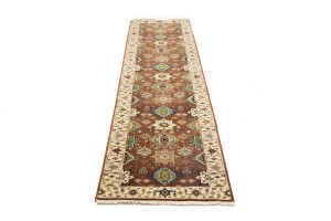 Rust & Cream Tribal Geometric 3X10 Indo-Karajeh Oriental Runner Rug
