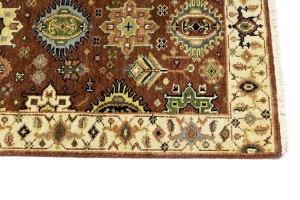 Rust & Cream Tribal Geometric 2'5X13'9 Indo-Karajeh Oriental Runner Rug