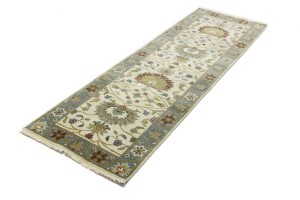 Cream Floral Osh Chobi 2'6X8 Peshawar Oriental Runner Rug
