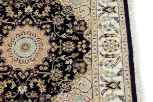 Dark Navy Floral 3X3 Indo-Nain Oriental Square Rug