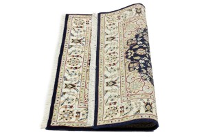 Dark Navy Floral 3X3 Indo-Nain Oriental Square Rug