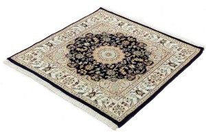 Dark Navy Floral 3X3 Indo-Nain Oriental Square Rug