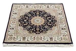 Dark Navy Floral 3X3 Indo-Nain Oriental Square Rug