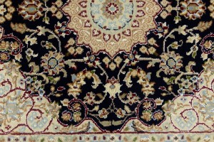 Dark Navy Floral 3X3 Indo-Nain Oriental Square Rug