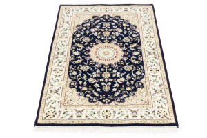 Dark Navy Floral 3X4 Indo-Nain Oriental Rug