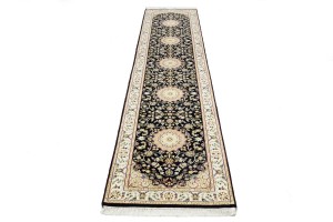 Dark Navy Floral 3X12 Indo-Nain Oriental Runner Rug