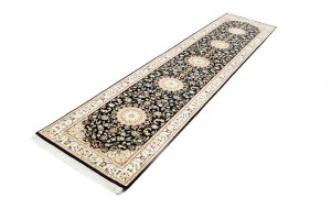 Dark Navy Floral 3X12 Indo-Nain Oriental Runner Rug