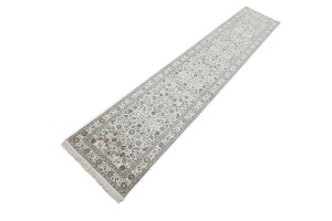 Cream Floral 3X13 Indo-Nain Oriental Runner Rug