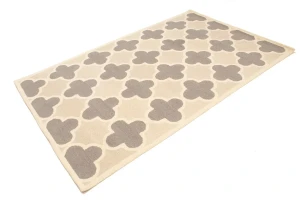 Cream Beige Taupe Trellis 5X8 Hand-Tufted Modern Rug