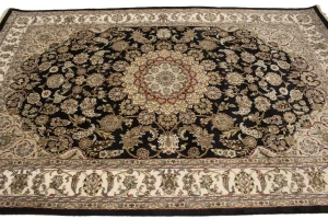 Black Floral 5X8 Indo-Nain Oriental Rug
