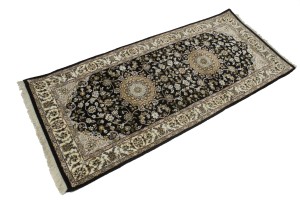 Black Floral 3X6 Indo-Nain Oriental Runner Rug