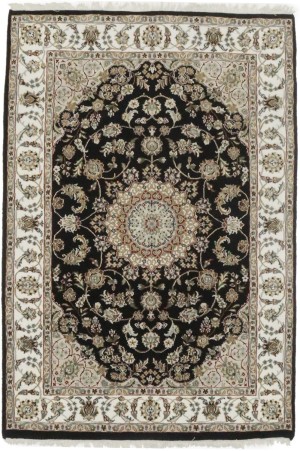 Black Floral 4X6 Indo-Nain Oriental Rug
