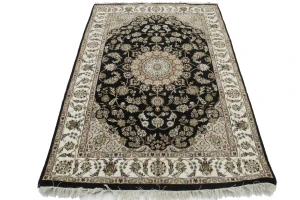 Black Floral 4X6 Indo-Nain Oriental Rug
