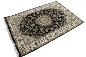 Black Floral 4X6 Indo-Nain Oriental Rug