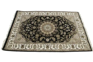 Black Floral 4X6 Indo-Nain Oriental Rug