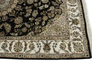 Black Floral 4X6 Indo-Nain Oriental Rug
