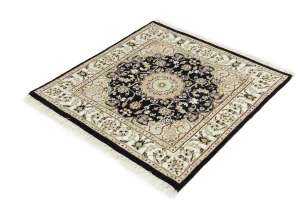 Black Floral 4X4 Indo-Nain Oriental Square Rug