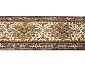 Cream Floral 2'6X15'5 Heriz Serapi Oriental Runner Rug