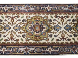 Cream Floral 2'6X15'5 Heriz Serapi Oriental Runner Rug