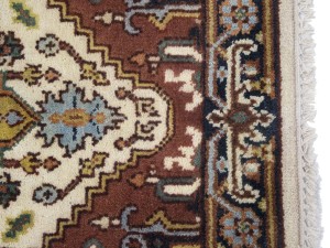 Cream Floral 2'6X15'5 Heriz Serapi Oriental Runner Rug