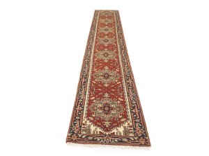 Red Floral 2'6X16'8 Heriz Serapi Oriental Runner Rug