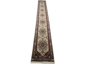 Cream Floral 3X19 Heriz Serapi Oriental Runner Rug