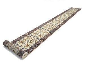 Cream Floral 2'6X23'4 Chobi Oriental Runner Rug
