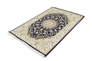 Dark Navy Floral 4X6 Indo-Nain Oriental Rug