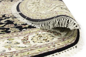 Black Floral 8X8 Indo-Nain Oriental Round Rug