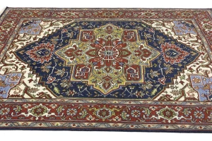 Dark Navy Geometric 8X10 Heriz Serapi Oriental Rug