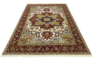 Cream Floral 9X12 Heriz Serapi Oriental Rug