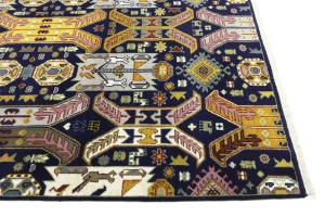Dark Navy Tribal Geometric 8X10 Oriental Rug