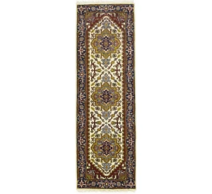 Cream Floral 3X8 Heriz Serapi Oriental Runner Oriental Rug